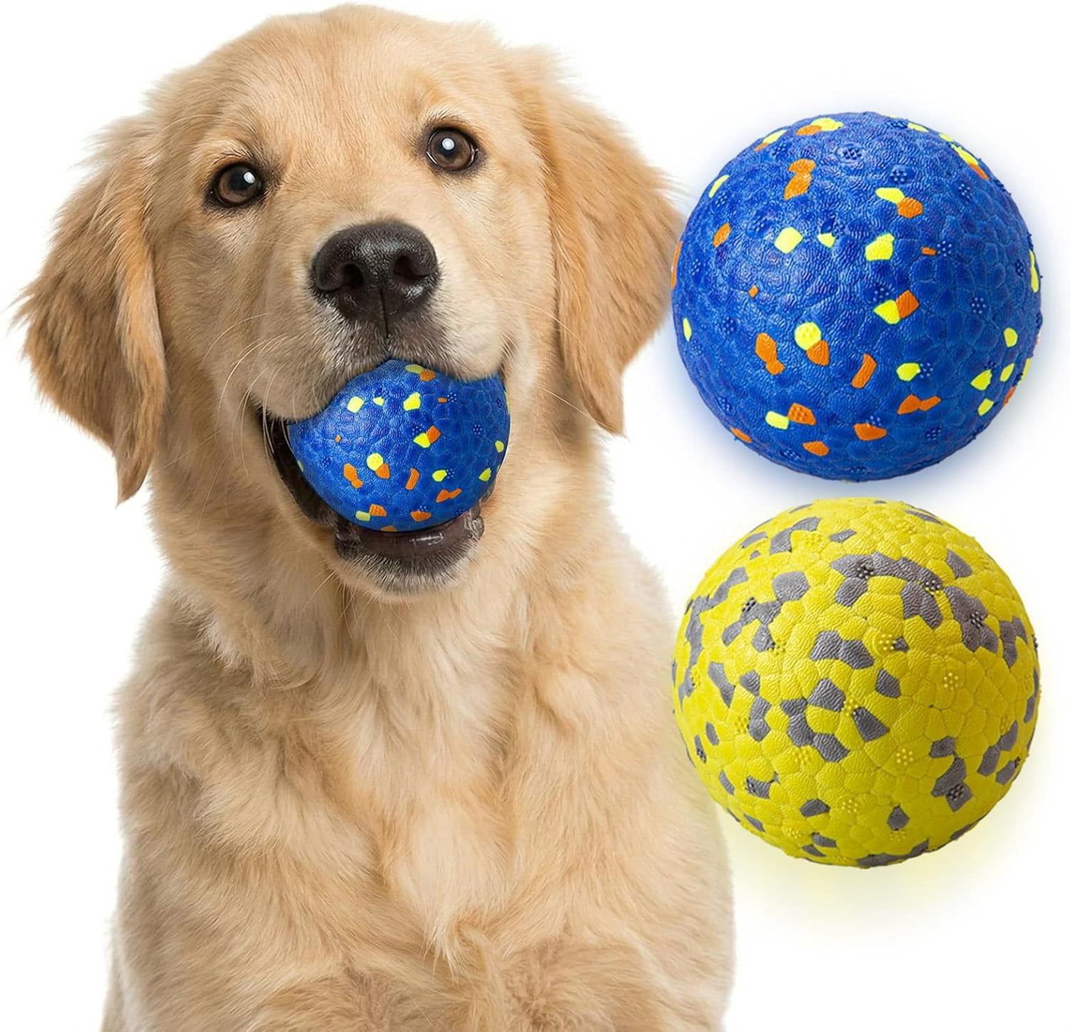 Dog Ball Toys Dog Tennis Ball for Aggressive Chewers Indestructible Bouncy Lightweight Water Toy Fetch Ball for Large Medium and Small Dog Blue & Yellow (2-Pack),Medium (3" diameter)