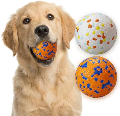 Dog Ball Toys Dog Tennis Ball for Aggressive Chewers Indestructible Bouncy Lightweight Water Toy Fetch Ball for Large Medium and Small Dog White & Orange (2-Pack),Medium (3" diameter)