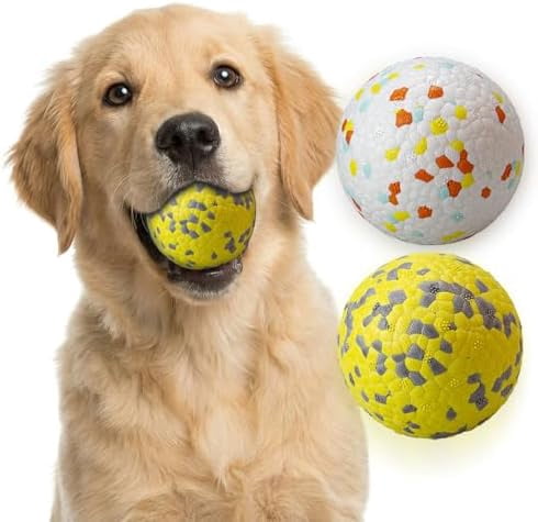 Dog Ball Toys Dog Tennis Ball for Aggressive Chewers Indestructible Bouncy Lightweight Water Toy Fetch Ball for Large Medium and Small Dog White & Yellow (2-Pack),Medium (3" diameter)