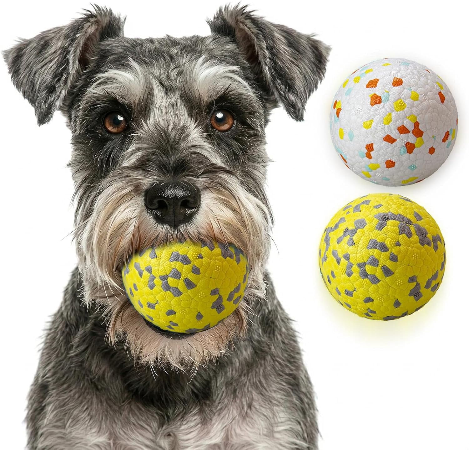 Dog Ball Toys Dog Tennis Ball for Aggressive Chewers Indestructible Bouncy Lightweight Water Toy Fetch Ball for Large Medium and Small Dog White & Yellow (2-Pack),Small (2.5" diameter)