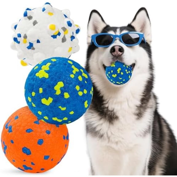 Dog Balls Interactive Tennis Balls for Dogs, Dog Toys for Aggressive Chewers, Tough Puppy Chew Toys for Teething, 3" Fetch Ball Water Toy for Small/Medium Breed, High Bouncy & Floating, 3 Pack