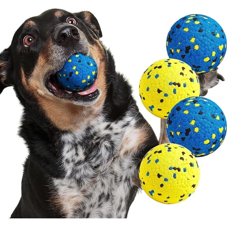 Dog Balls Tennis Ball Toys Dog Toys for Aggressive Chewers Durable Teething Chew Toys Water Toy Fetch Ball for Large Medium Small Dog and Puppies-4 Balls