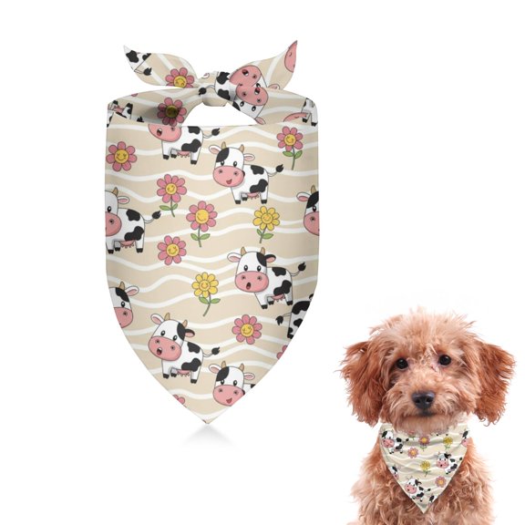 Dog Bandana 1 Pack,Beige Cow Flower Pattern Bandanas for Dogs,Cat Bandana,Small/ Large Dog Bandana 2 Size,Dog Bandanas Girl Boy