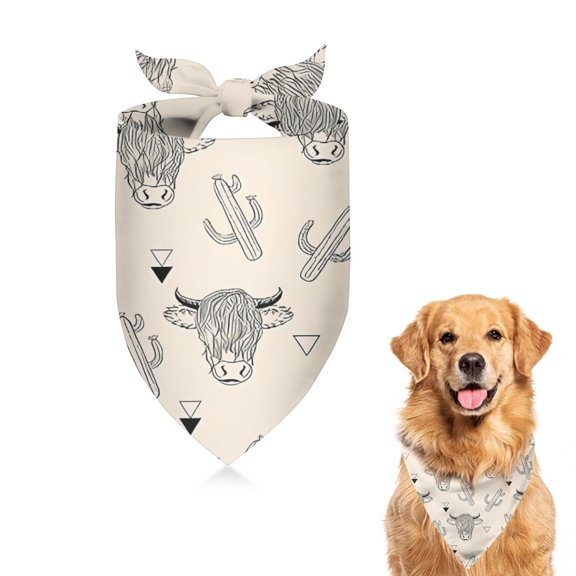 Dog Bandana 1 Pack,Beige Highland Cow Cactus Triangle Pattern Bandanas for Dogs,Cat Bandana,Small/ Large Dog Bandana 2 Size,Dog Bandanas