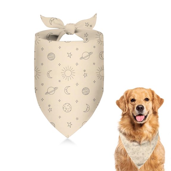 Dog Bandana 1 Pack,Beige Sun Moon Planet Star Pattern Bandanas for Dogs,Cat Bandana,Small/ Large Dog Bandana 2 Size,Dog Bandanas Girl Boy