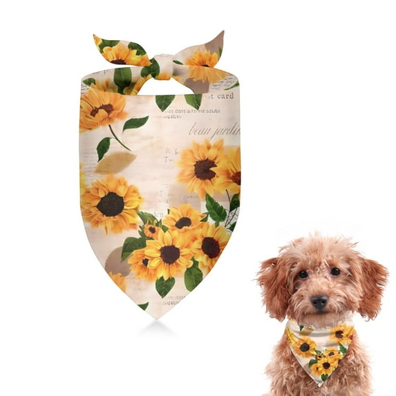 Dog Bandana 1 Pack,Beige Sunflower Letter Pattern Bandanas for Dogs,Cat Bandana,Small/ Large Dog Bandana 2 Size,Dog Bandanas
