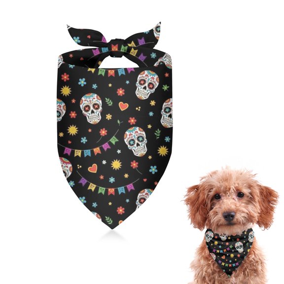 Dog Bandana 1 Pack,Black Festive Skull Pattern Bandanas for Dogs,Cat Bandana,Small/ Large Dog Bandana 2 Size,Dog Bandanas Girl Boy