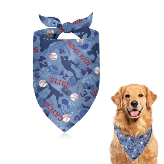 Dog Bandana 1 Pack,Blue Baseball Silhouette Pattern Bandanas for Dogs,Cat Bandana,Small/ Large Dog Bandana 2 Size,Dog Bandanas
