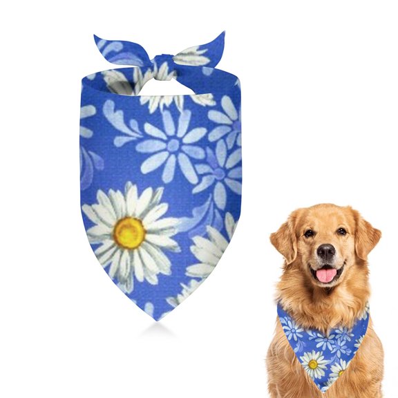 Dog Bandana 1 Pack,Blue Daisy Flower Lightblue Petals Pattern Bandanas for Dogs,Cat Bandana,Small/ Large Dog Bandana 2 Size,Dog Bandanas Girl Boy