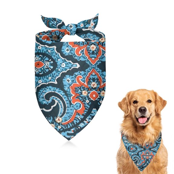 Dog Bandana 1 Pack,Blue Ethnic Paisley Pattern Bandanas for Dogs,Cat Bandana,Small/ Large Dog Bandana 2 Size,Dog Bandanas