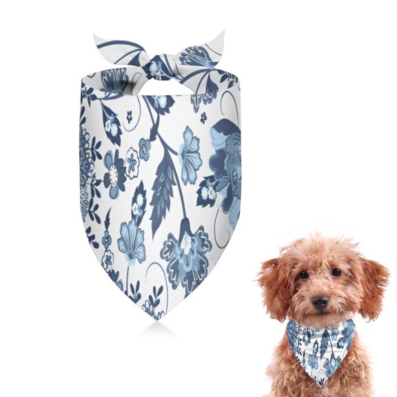 Dog Bandana 1 Pack,Blue Floral Leaf Pattern Bandanas for Dogs,Cat Bandana,Small/ Large Dog Bandana 2 Size,Dog Bandanas