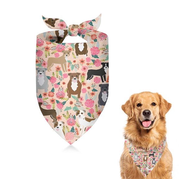 Dog Bandana 1 Pack,Boston Terrier Dog and Flower Florals Bandanas for Dogs,Cat Bandana,Small/ Large Dog Bandana 2 Size,Dog Bandanas