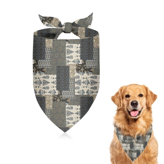 Dog Bandana 1 Pack,Brown Checkered Geometric and Floral Pattern Bandanas for Dogs,Cat Bandana,Small/ Large Dog Bandana 2 Size,Dog Bandanas