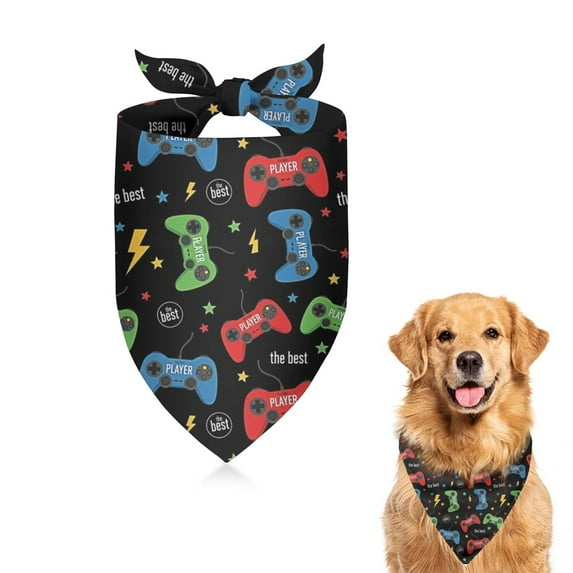 Dog Bandana 1 Pack,Colorful Controllers Games Black Pattern Bandanas for Dogs,Cat Bandana,Small/ Large Dog Bandana 2 Size,Dog Bandanas Girl Boy