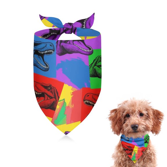 Dog Bandana 1 Pack,Colorful Dinosaurs Pop Art Pattern Bandanas for Dogs,Cat Bandana,Small/ Large Dog Bandana 2 Size,Dog Bandanas