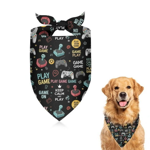 Dog Bandana 1 Pack,Colorful Games Symbol Black Pattern Bandanas for Dogs,Cat Bandana,Small/ Large Dog Bandana 2 Size,Dog Bandanas Girl Boy