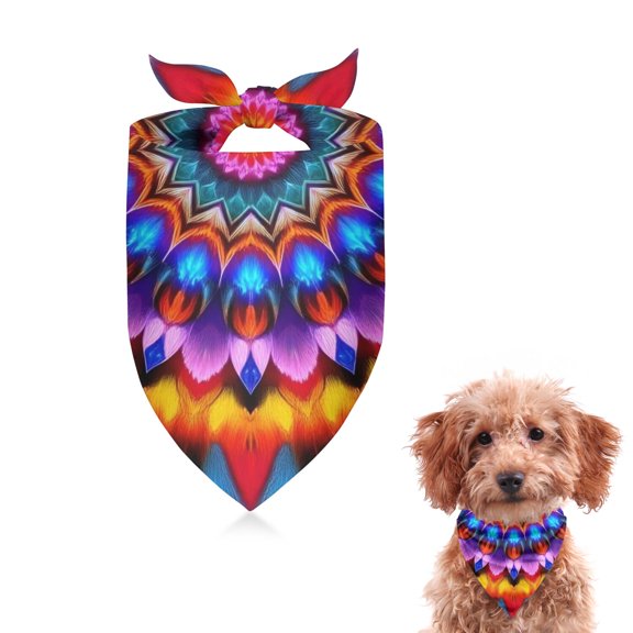 Dog Bandana 1 Pack,Colorful Tie Dye Peacock Mandala Pattern Bandanas for Dogs,Cat Bandana,Small/ Large Dog Bandana 2 Size,Dog Bandanas