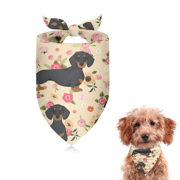 Dog Bandana 1 Pack,Dachshund and Flower Bandanas for Dogs,Cat Bandana,Small/ Large Dog Bandana 2 Size,Dog Bandanas