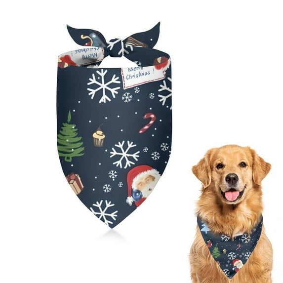 Dog Bandana 1 Pack,Dark Blue Christmas Santa Pattern Bandanas for Dogs,Cat Bandana,Small/ Large Dog Bandana 2 Size,Dog Bandanas Girl Boy