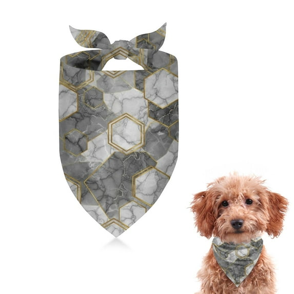 Dog Bandana 1 Pack,Gray Gold Hexagon Marble Pattern Bandanas for Dogs,Cat Bandana,Small/ Large Dog Bandana 2 Size,Dog Bandanas