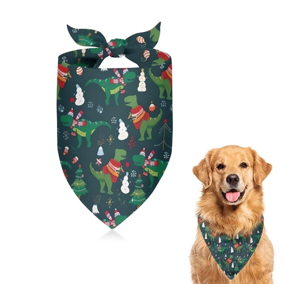 Dog Bandana 1 Pack,Green Christmas Dinosaur and Snowman Pattern Bandanas for Dogs,Cat Bandana,Small/ Large Dog Bandana 2 Size,Dog Bandanas Girl Boy