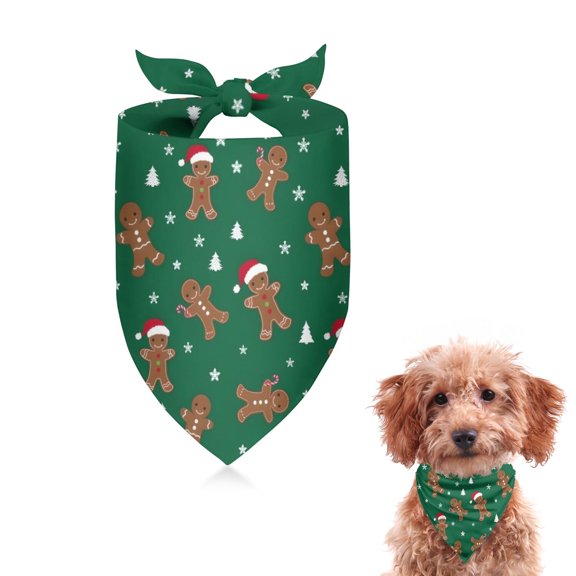 Dog Bandana 1 Pack,Green Christmas Gingerbread Man Pattern Bandanas for Dogs,Cat Bandana,Small/ Large Dog Bandana 2 Size,Dog Bandanas Girl Boy