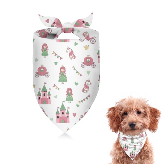 Dog Bandana 1 Pack,Green Dress Princess Castle Pattern Bandanas for Dogs,Cat Bandana,Small/ Large Dog Bandana 2 Size,Dog Bandanas