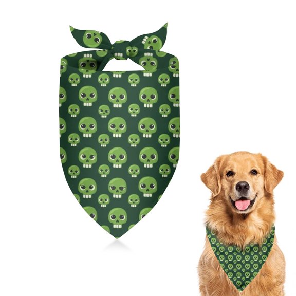 Dog Bandana 1 Pack,Green Skull Pattern Bandanas for Dogs,Cat Bandana,Small/ Large Dog Bandana 2 Size,Dog Bandanas Girl Boy