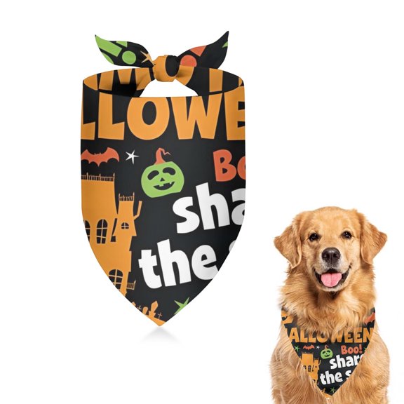 Dog Bandana 1 Pack,Halloween Festive Text Pattern Bandanas for Dogs,Cat Bandana,Small/ Large Dog Bandana 2 Size,Dog Bandanas Girl Boy