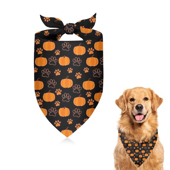 Dog Bandana 1 Pack,Halloween Pumpkin Paw Pattern Bandanas for Dogs,Cat Bandana,Small/ Large Dog Bandana 2 Size,Dog Bandanas Girl Boy