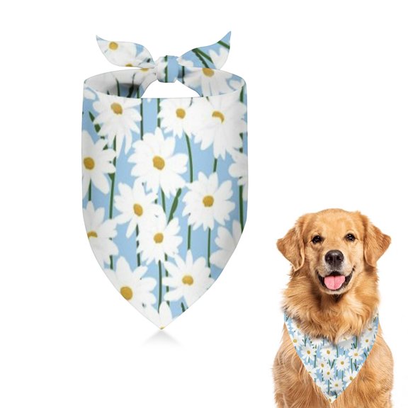 Dog Bandana 1 Pack,Lightblue Daisy Flower Green Stems Pattern Bandanas for Dogs,Cat Bandana,Small/ Large Dog Bandana 2 Size,Dog Bandanas Girl Boy