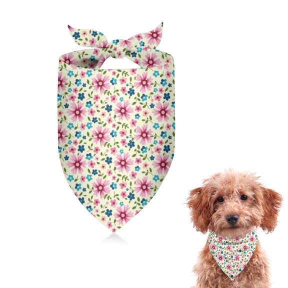Dog Bandana 1 Pack,Lightgreen Daisy Flower Pink Blooms Pattern Bandanas for Dogs,Cat Bandana,Small/ Large Dog Bandana 2 Size,Dog Bandanas Girl Boy