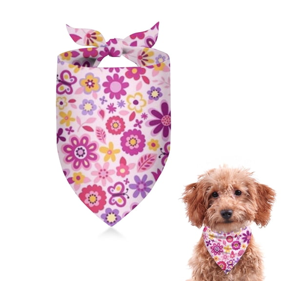 Dog Bandana 1 Pack,Lightpink Daisy Flower Purple Blooms Pattern Bandanas for Dogs,Cat Bandana,Small/ Large Dog Bandana 2 Size,Dog Bandanas Girl Boy