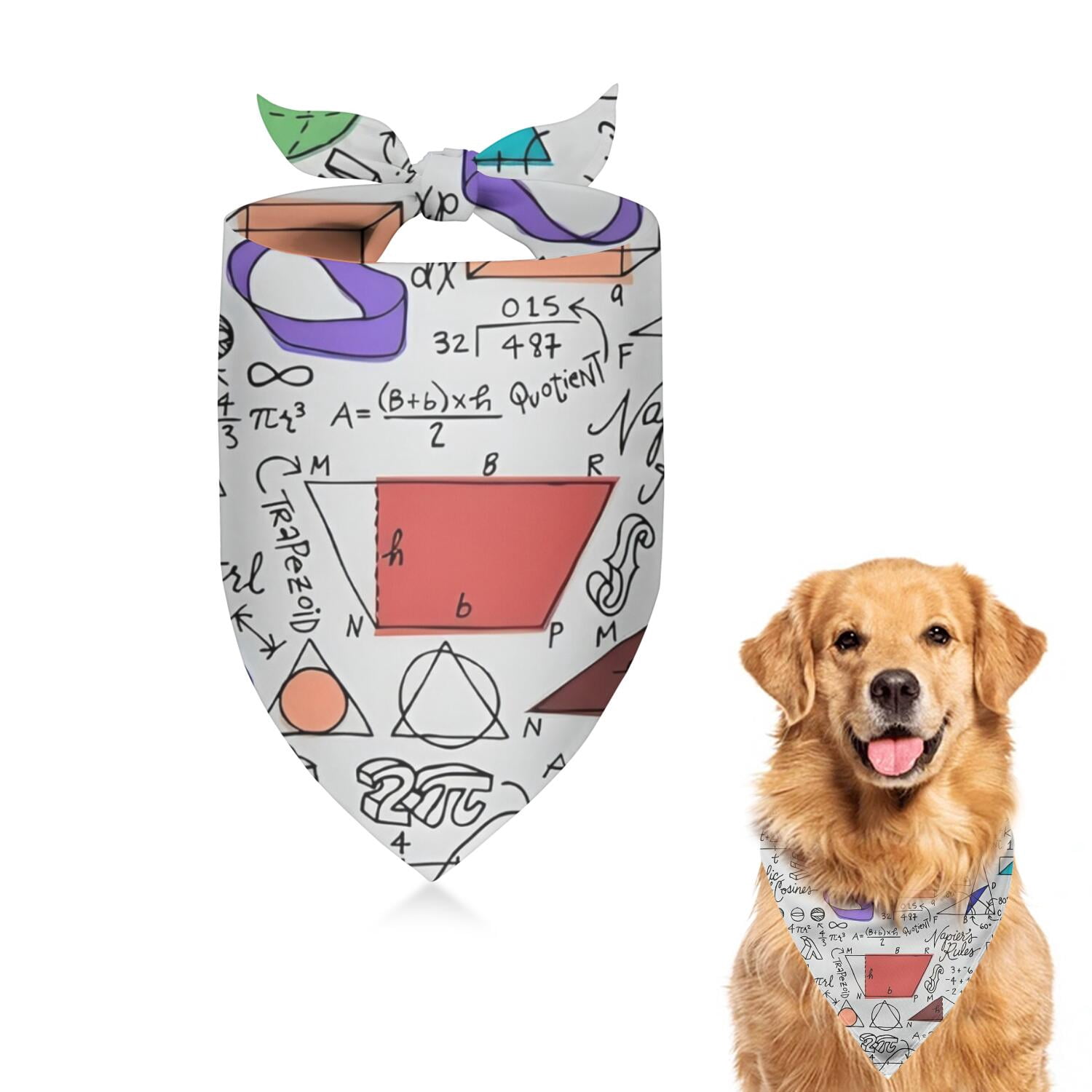 Dog Bandana 1 Pack,Math Equations Geometric Shapes White Pattern ...