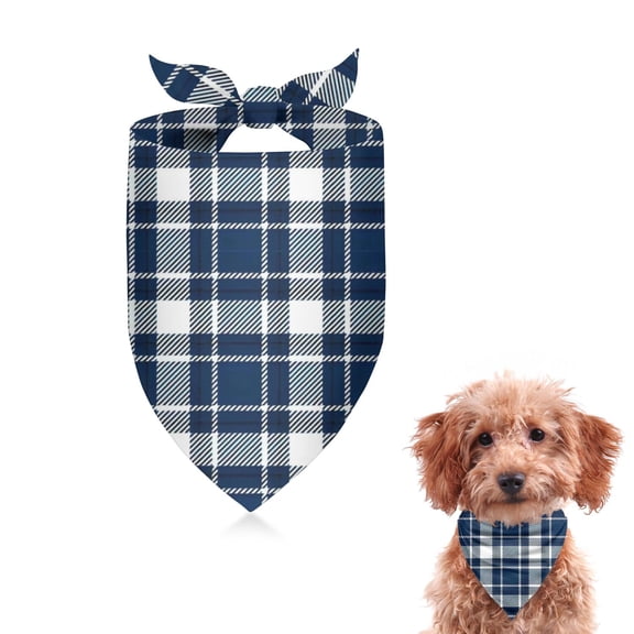 Dog Bandana 1 Pack,Navy White Plaid Checkered Pattern Bandanas for Dogs,Cat Bandana,Small/ Large Dog Bandana 2 Size,Dog Bandanas