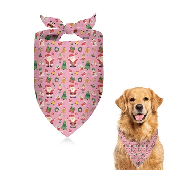 Dog Bandana 1 Pack,Pink Christmas Santa and Tree Pattern Bandanas for Dogs,Cat Bandana,Small/ Large Dog Bandana 2 Size,Dog Bandanas Girl Boy