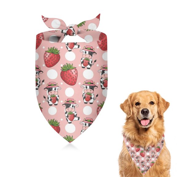 Dog Bandana 1 Pack,Pink Cow Strawberry Hat Pattern Bandanas for Dogs,Cat Bandana,Small/ Large Dog Bandana 2 Size,Dog Bandanas Girl Boy