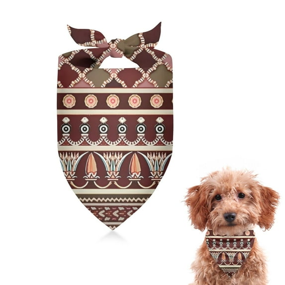 Dog Bandana 1 Pack,Red Boho Egyptian Lotus and Circles Pattern Bandanas for Dogs,Cat Bandana,Small/ Large Dog Bandana 2 Size,Dog Bandanas Girl Boy