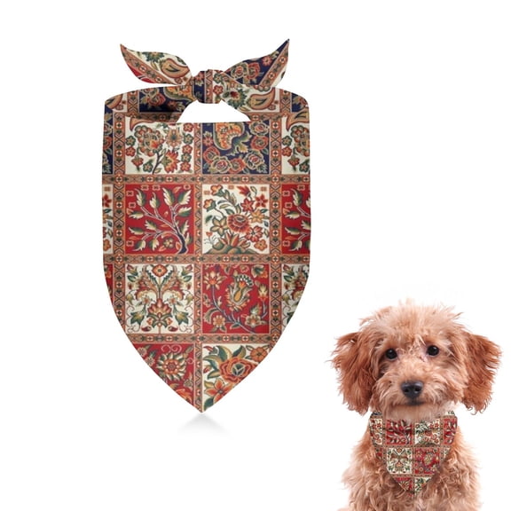 Dog Bandana 1 Pack,Red Boho Ethnic Floral Patchwork Pattern Bandanas for Dogs,Cat Bandana,Small/ Large Dog Bandana 2 Size,Dog Bandanas Girl Boy