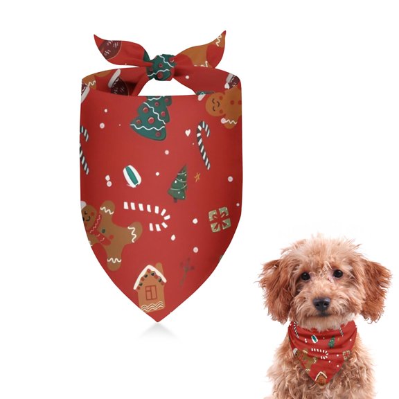 Dog Bandana 1 Pack,Red Christmas Gingerbread Man Pattern Bandanas for Dogs,Cat Bandana,Small/ Large Dog Bandana 2 Size,Dog Bandanas Girl Boy