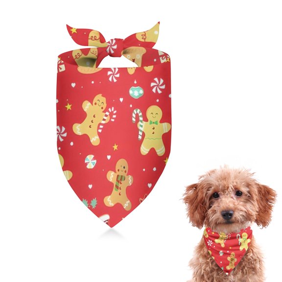 Dog Bandana 1 Pack,Red Christmas Gingerbread Man Pattern Bandanas for Dogs,Cat Bandana,Small/ Large Dog Bandana 2 Size,Dog Bandanas Girl Boy
