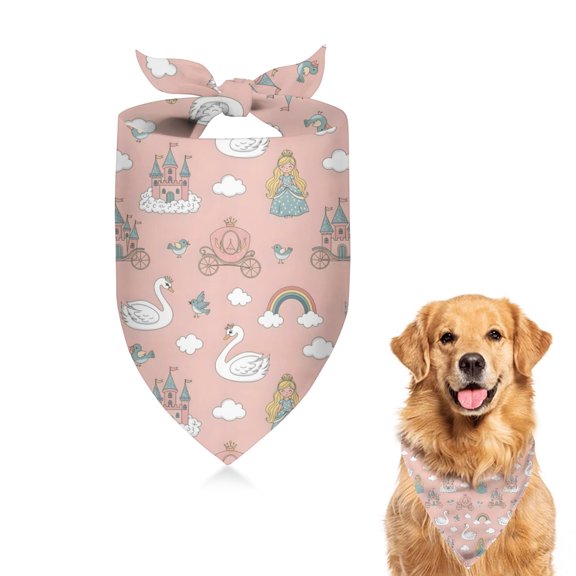 Dog Bandana 1 Pack,Swan Princess Castle Pattern Bandanas for Dogs,Cat Bandana,Small/ Large Dog Bandana 2 Size,Dog Bandanas