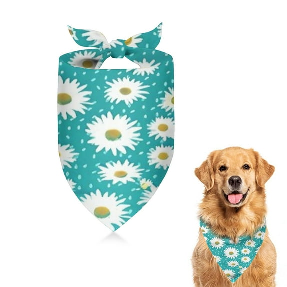 Dog Bandana 1 Pack,Turquoise Daisy Flower Pattern Bandanas for Dogs,Cat Bandana,Small/ Large Dog Bandana 2 Size,Dog Bandanas Girl Boy