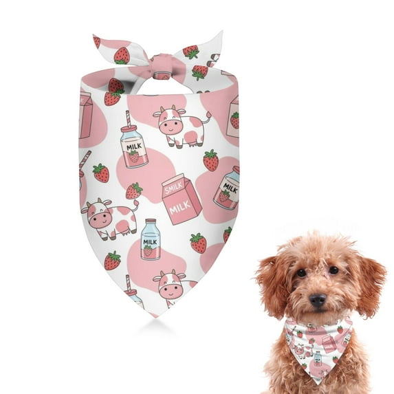Dog Bandana 1 Pack,White Cow Milk Strawberry Pattern Bandanas for Dogs,Cat Bandana,Small/ Large Dog Bandana 2 Size,Dog Bandanas Girl Boy
