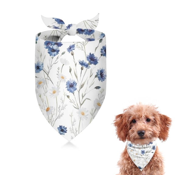 Dog Bandana 1 Pack,White Daisy Flower Pattern Bandanas for Dogs,Cat Bandana,Small/ Large Dog Bandana 2 Size,Dog Bandanas Girl Boy