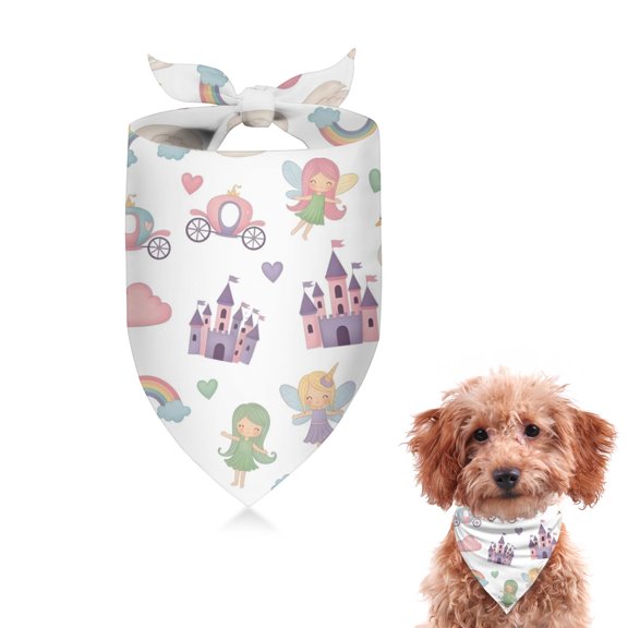 Dog Bandana 1 Pack,White Fairy Castle Pattern Bandanas for Dogs,Cat Bandana,Small/ Large Dog Bandana 2 Size,Dog Bandanas