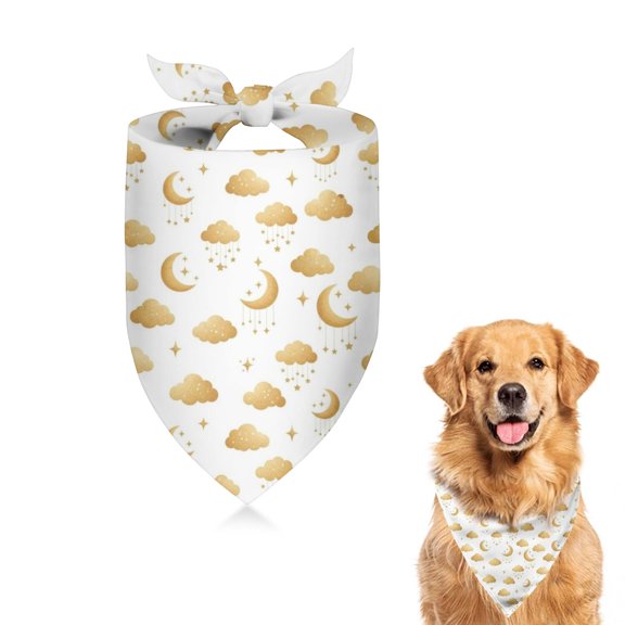 Dog Bandana 1 Pack,White Golden Cloud Moon Pattern Bandanas for Dogs,Cat Bandana,Small/ Large Dog Bandana 2 Size,Dog Bandanas Girl Boy