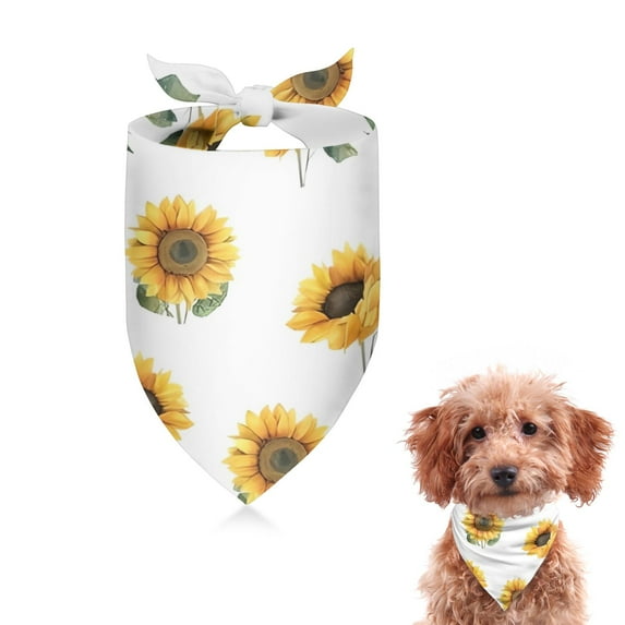 Dog Bandana 1 Pack,White Green Leaf Sunflower Pattern Bandanas for Dogs,Cat Bandana,Small/ Large Dog Bandana 2 Size,Dog Bandanas Girl Boy