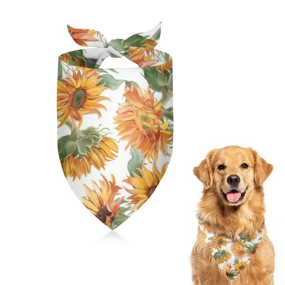 Dog Bandana 1 Pack,White Green Stem Sunflower Pattern Bandanas for Dogs,Cat Bandana,Small/ Large Dog Bandana 2 Size,Dog Bandanas Girl Boy