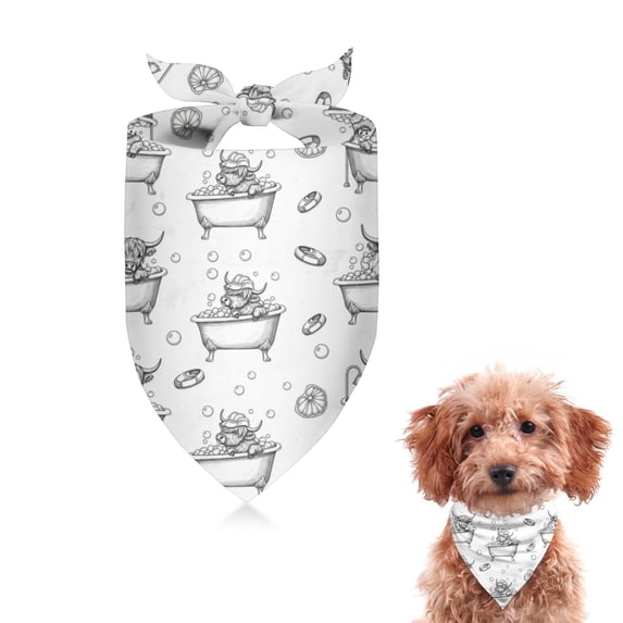 Dog Bandana 1 Pack,White Highland Cow Bathtub Bubble Pattern Bandanas for Dogs,Cat Bandana,Small/ Large Dog Bandana 2 Size,Dog Bandanas
